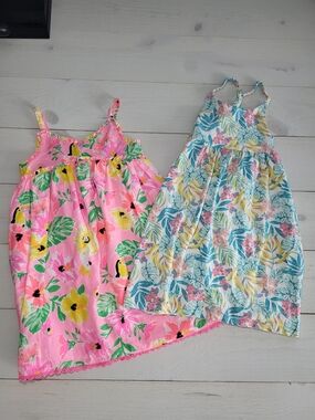 Tommy Bahama Girl's Lot Of 2 Dresses Tropical Floral Cotton Spring Summer.